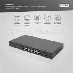 Digitus switch di rete gigabit a 24 porte, 19 pollici, non gestito, 2 porte uplink, sfp