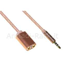 Sdoppiatore audio jack 3,5 mm maschio a 2 femmine 35 cm guaina intrecciata colore rosa