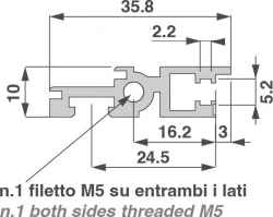 Profilo anteriore predisposto per cerniera, varie lughezze